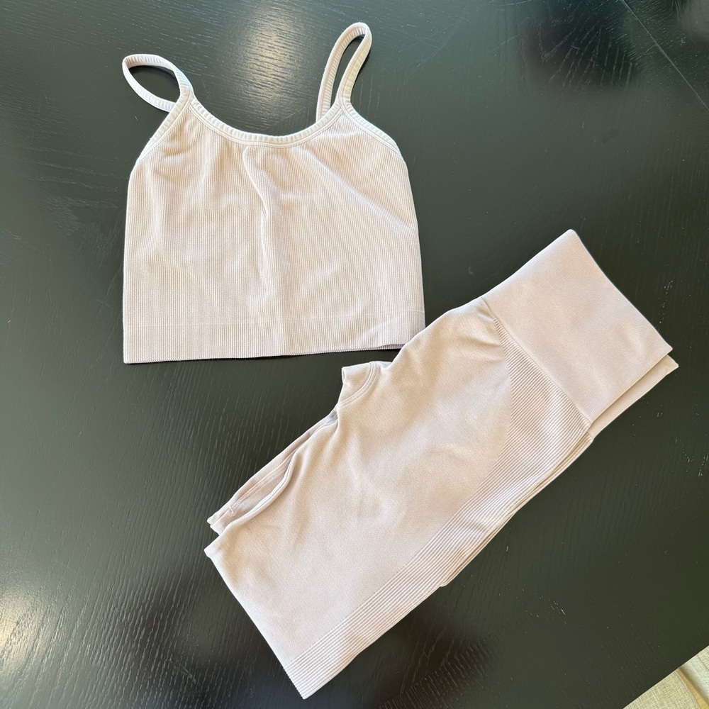 Set Active Ribbed Tank and Leggings Set - Taupe Color Size Small